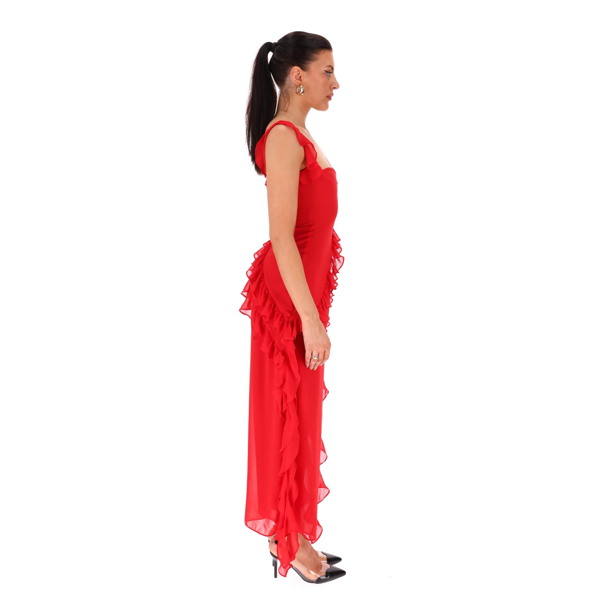 Rosso Maxi abito con volant di House Of CB in vendita