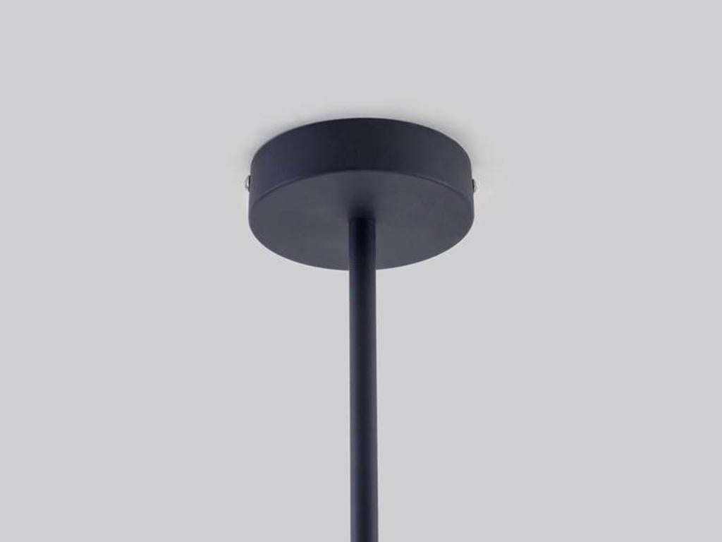 Mid-Century Modern House of Charcoal Grey Opal Disk Ceiling Light with Metal and Glass Shade For Sale