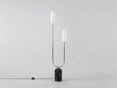 Houseof Curved Floor Lamp with Olive Green Marble Base, Metal and Glass Shade