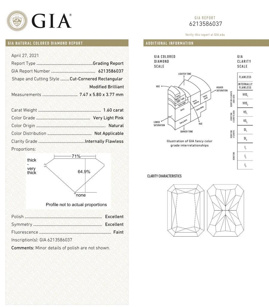 House of Diamonds New York, hellrosa strahlender IF GIA Ring, 1,60 Karat im Angebot 1