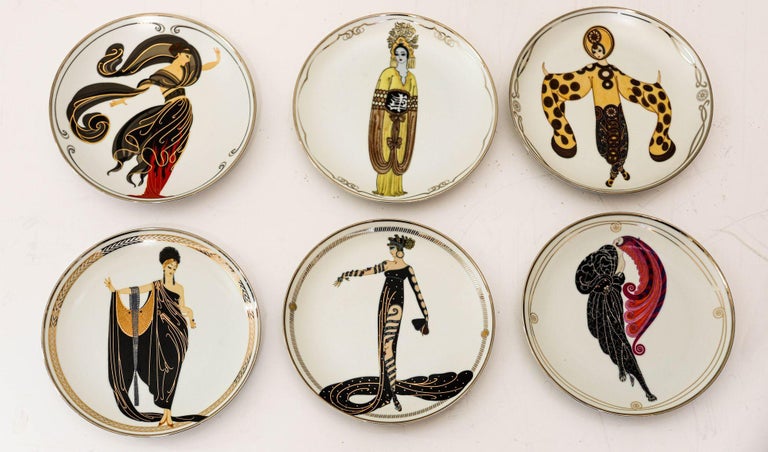 House of Erté (Romain de Tirtoff) Set of 6 Sevenarts Porcelain