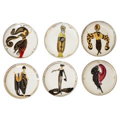 Maison Erté (Romain de Tirtoff) Set de 6 assiettes Sevenarts en porcelaine Collector