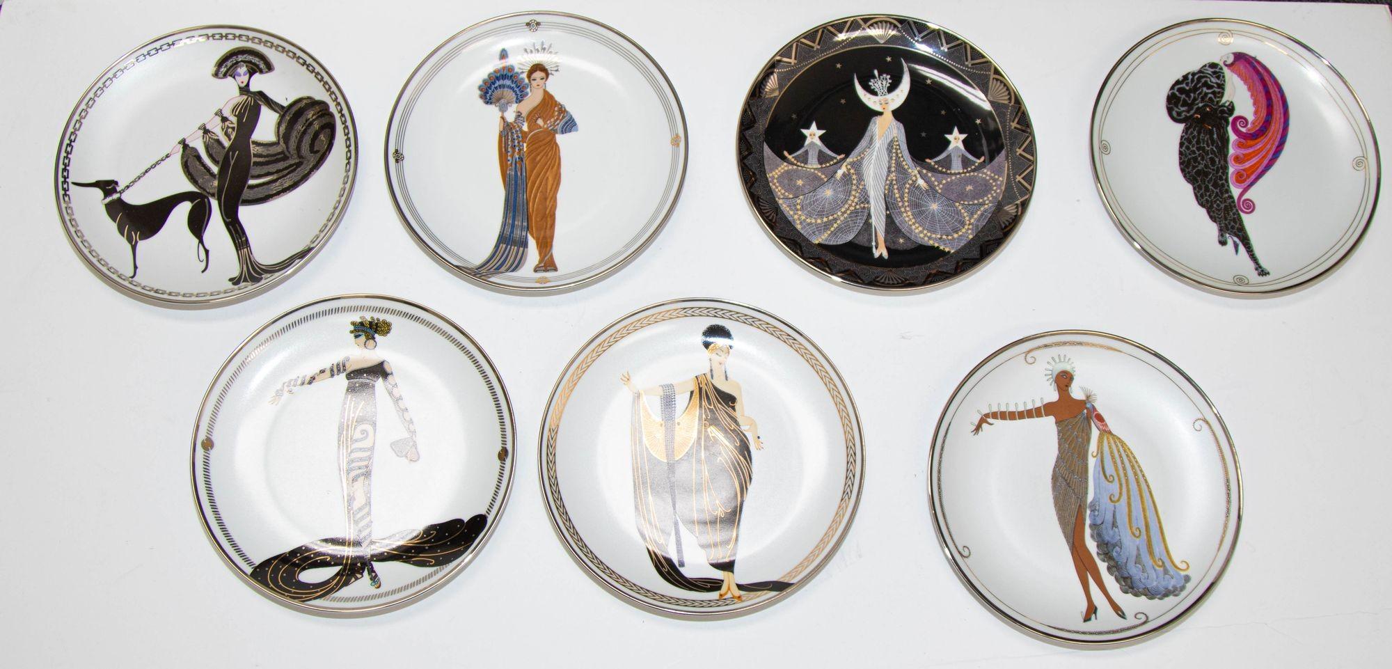 Royal Doulton House of Erté Plates Set of 7 Franklin Mint.
House of Erté  Royal Doulton Set of 7 Franklin Mint Porcelain Collector Decorative Plates, limited edition numbered.
House of Erte 8 inches decorative fine porcelain plates.
Here is a