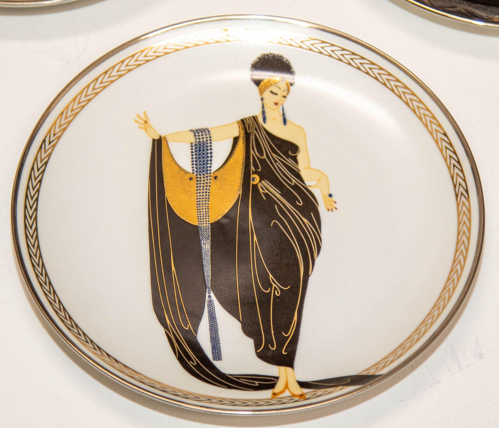 House of Erté Set of 7 Franklin Mint Sevenarts Porcelain Collector Plates In Good Condition For Sale In North Hollywood, CA