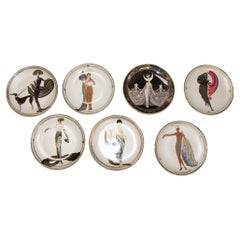 Retro House of Erté Set of 7 Franklin Mint Sevenarts Porcelain Collector Plates