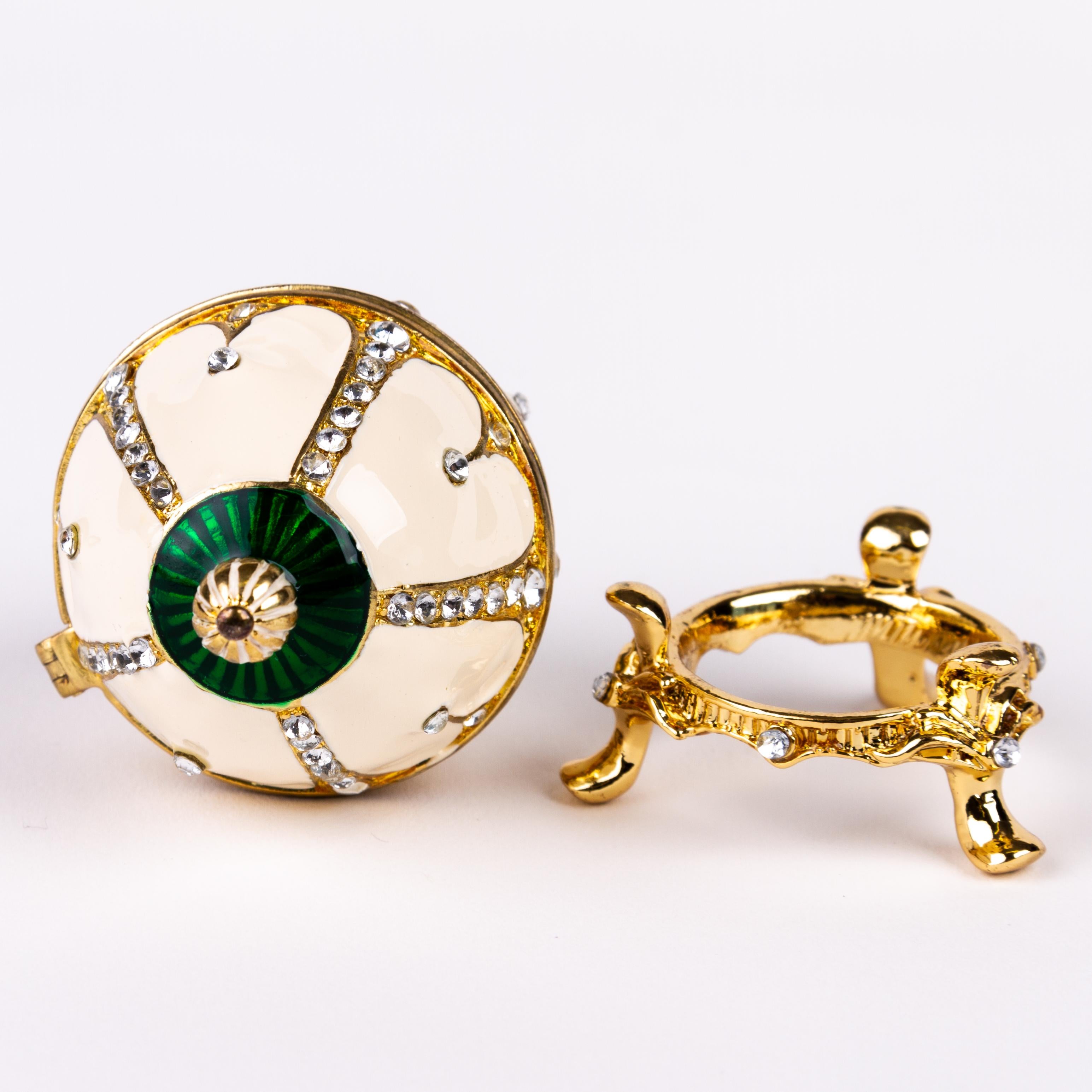 House of Faberge Enamel Egg on Gilded Stand 5