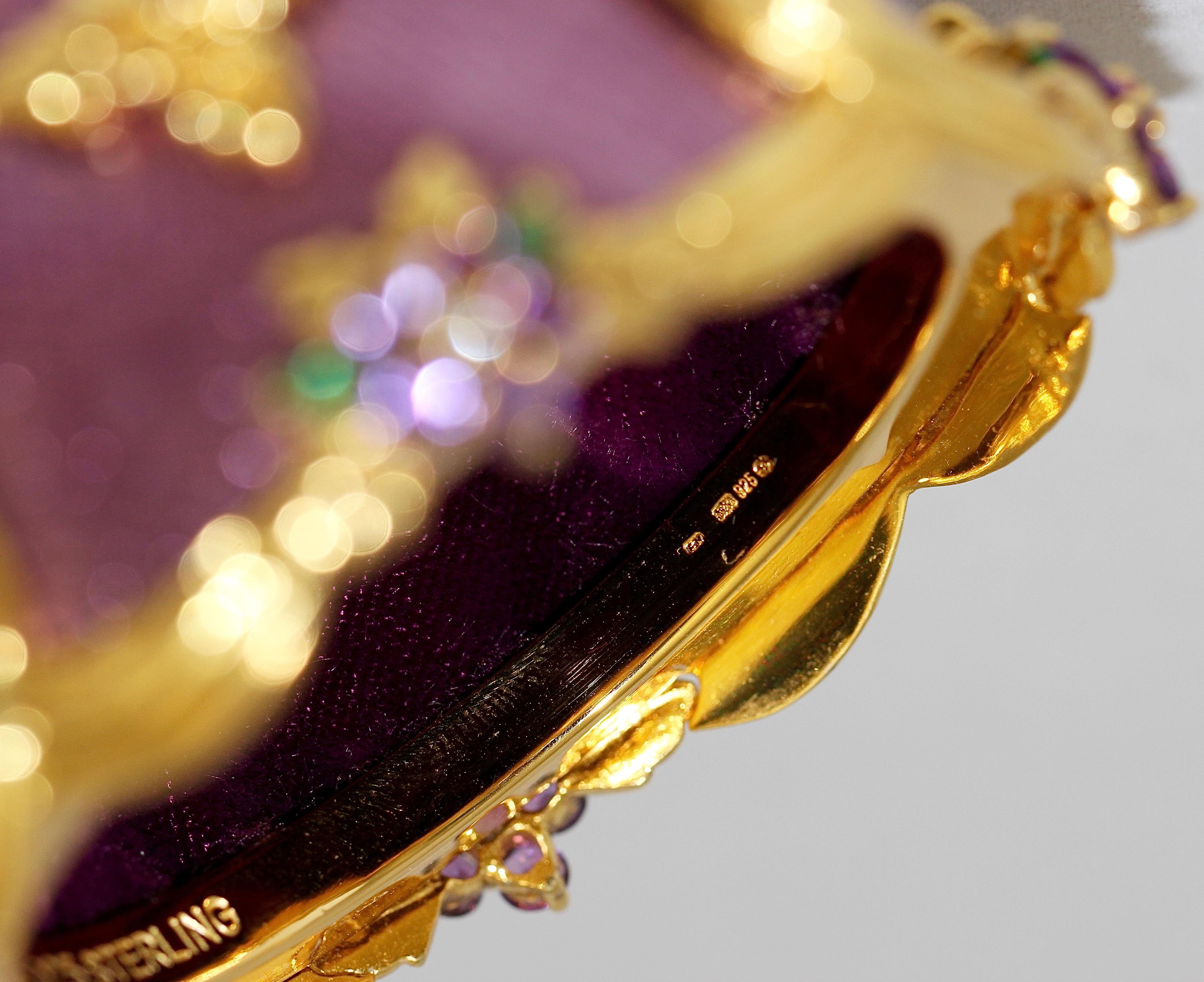 House of Faberge Jeweled Sterling Silver Egg, Enamel, Diamonds, Emerald Amethyst 5
