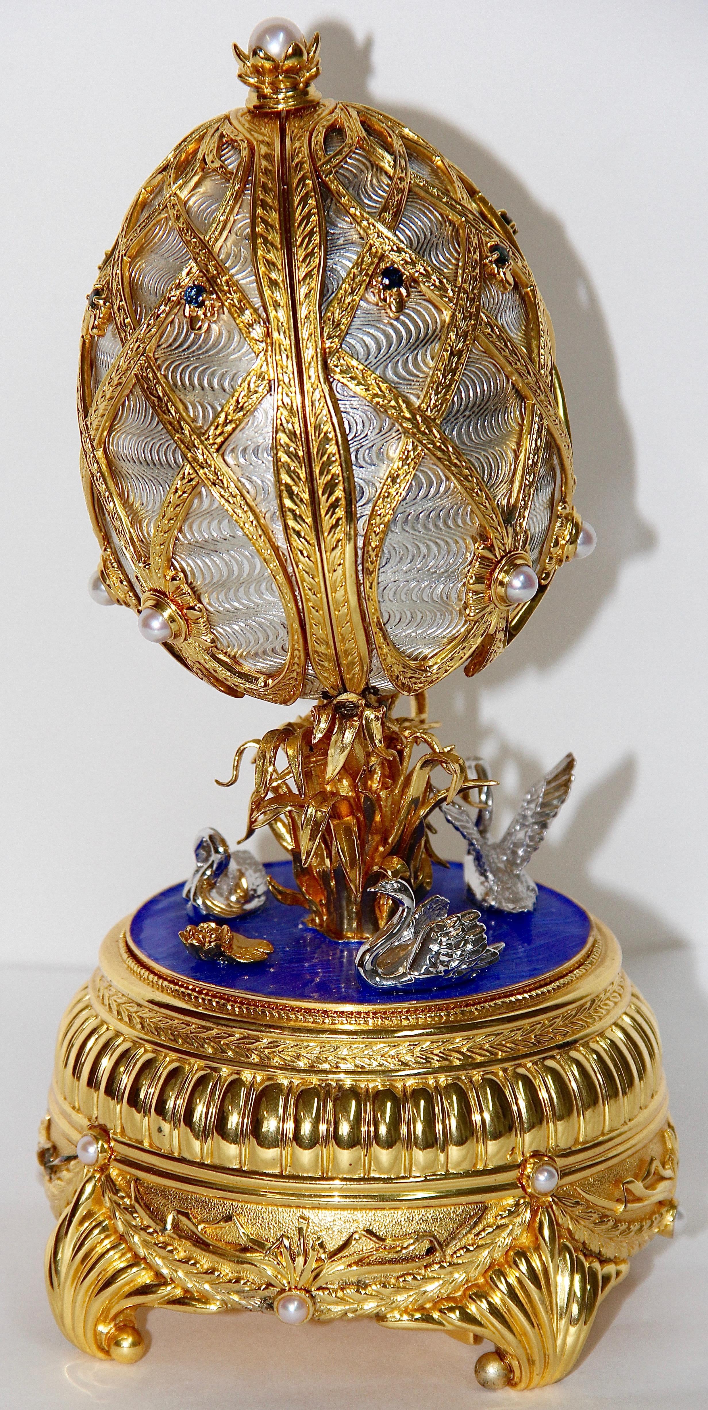 House of Faberge Swan Lake Egg by Franklin Mint, Sterling Silver, Enamel 5