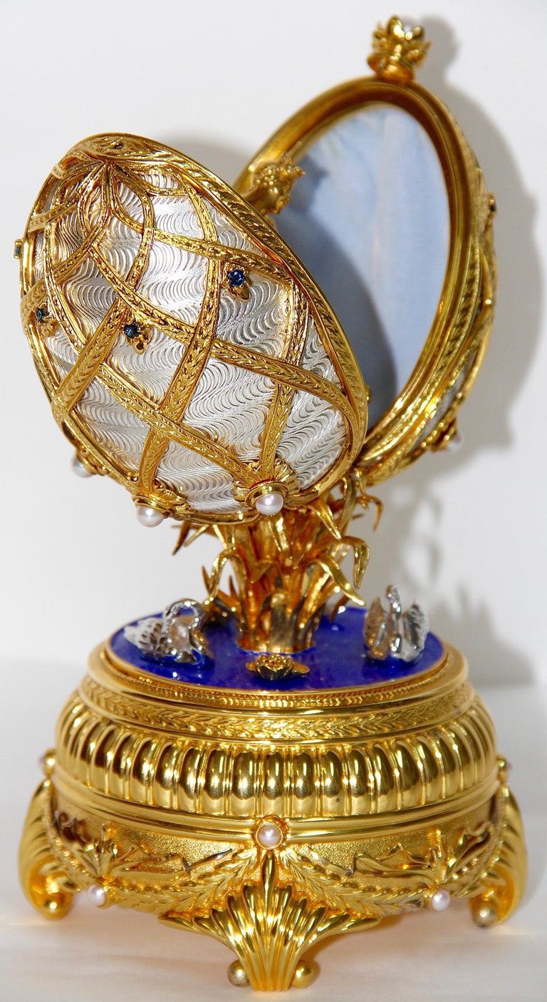 House of Faberge Swan Lake Egg by Franklin Mint, Sterling Silver