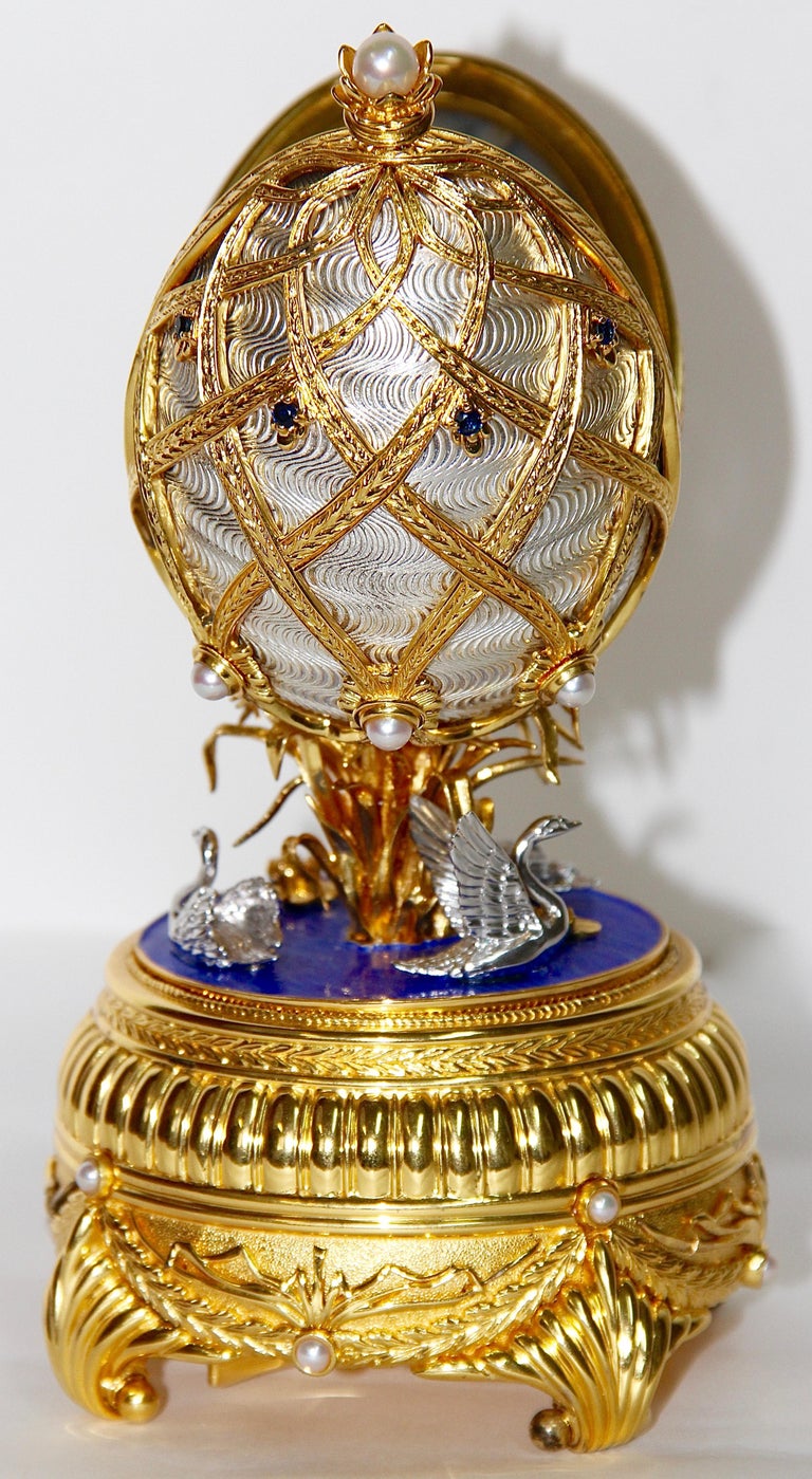 House of Faberge Swan Lake Egg by Franklin Mint, Sterling Silver