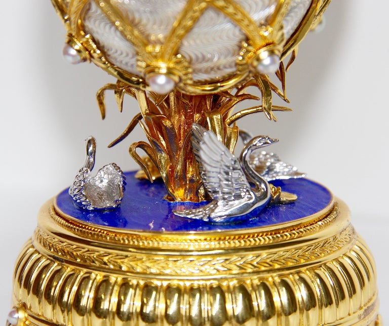 House of Faberge Swan Lake Egg by Franklin Mint, Sterling Silver