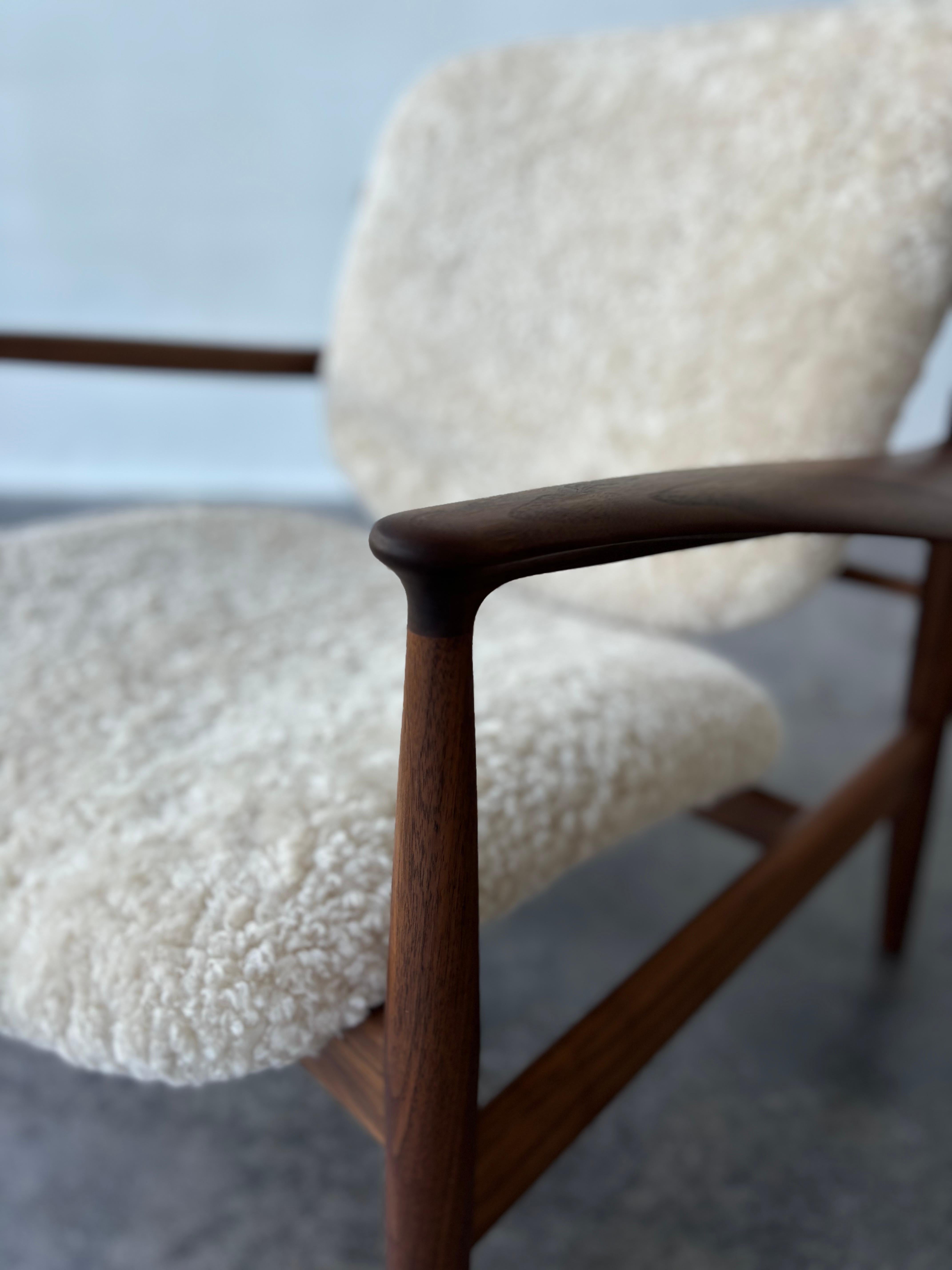 Scandinavian Modern House of Finn Juhl France Chair, Walnut with Shearling