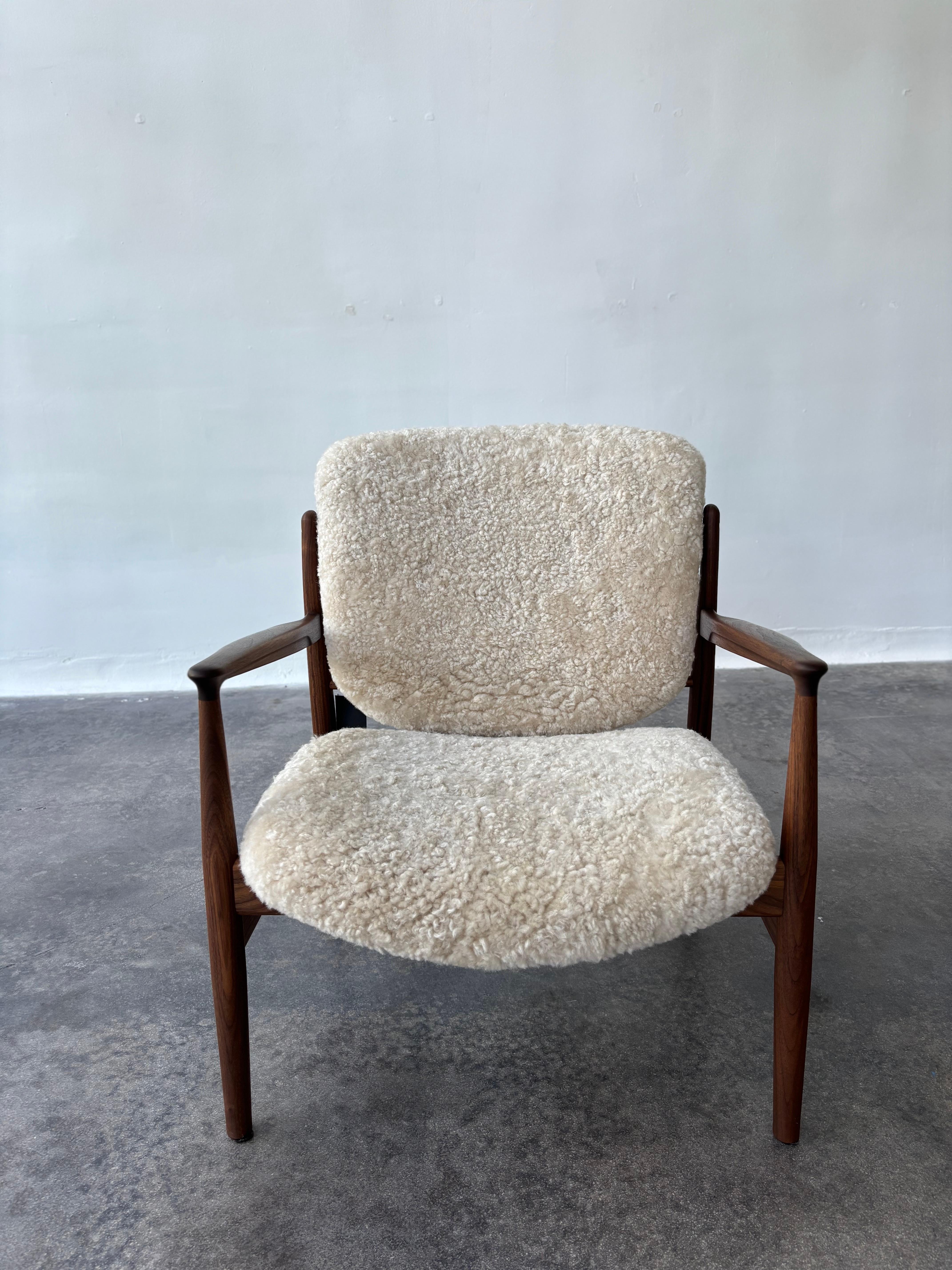 Danish House of Finn Juhl France Chair, Walnut with Shearling