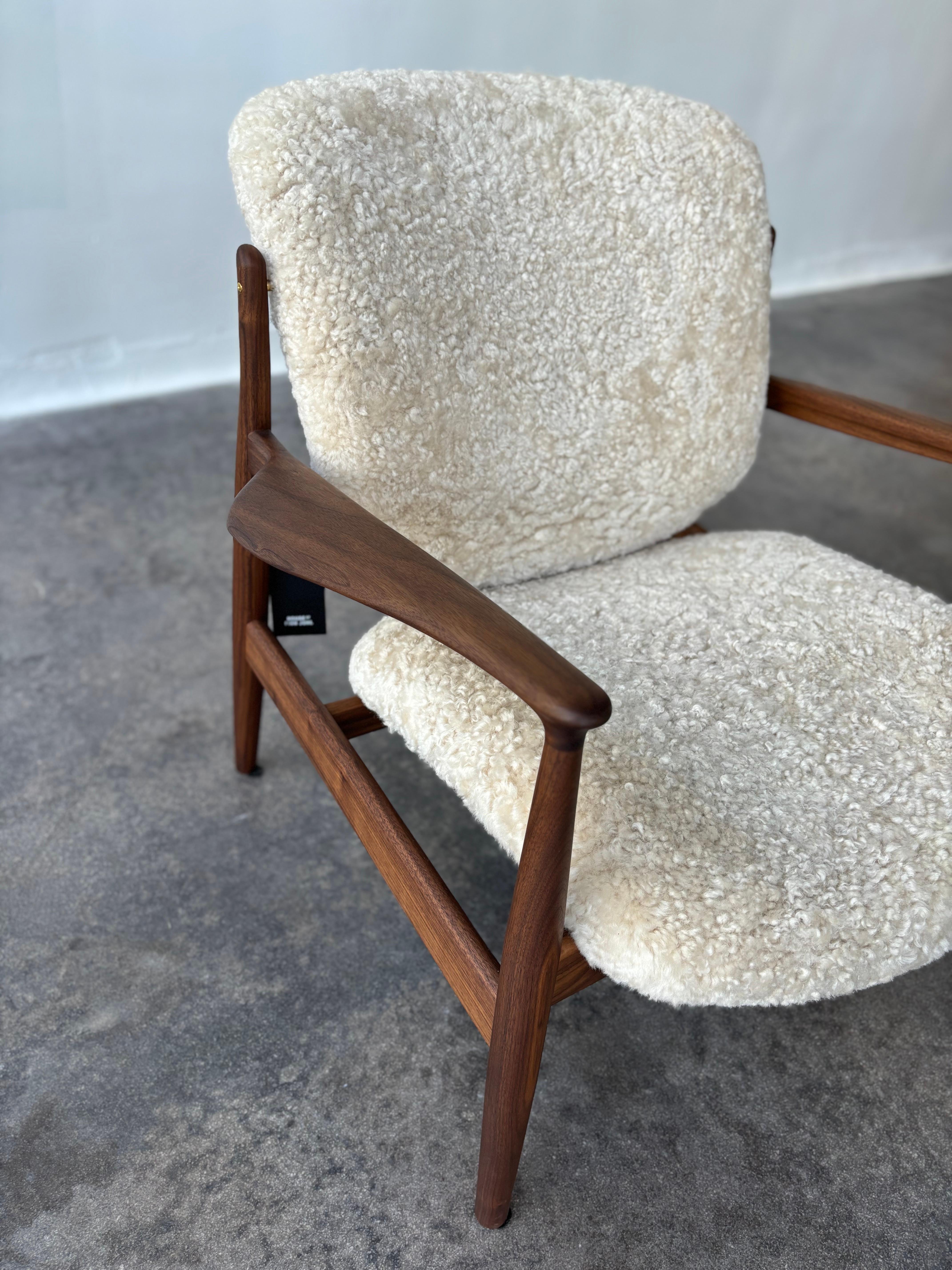 Hand-Crafted House of Finn Juhl France Chair, Walnut with Shearling