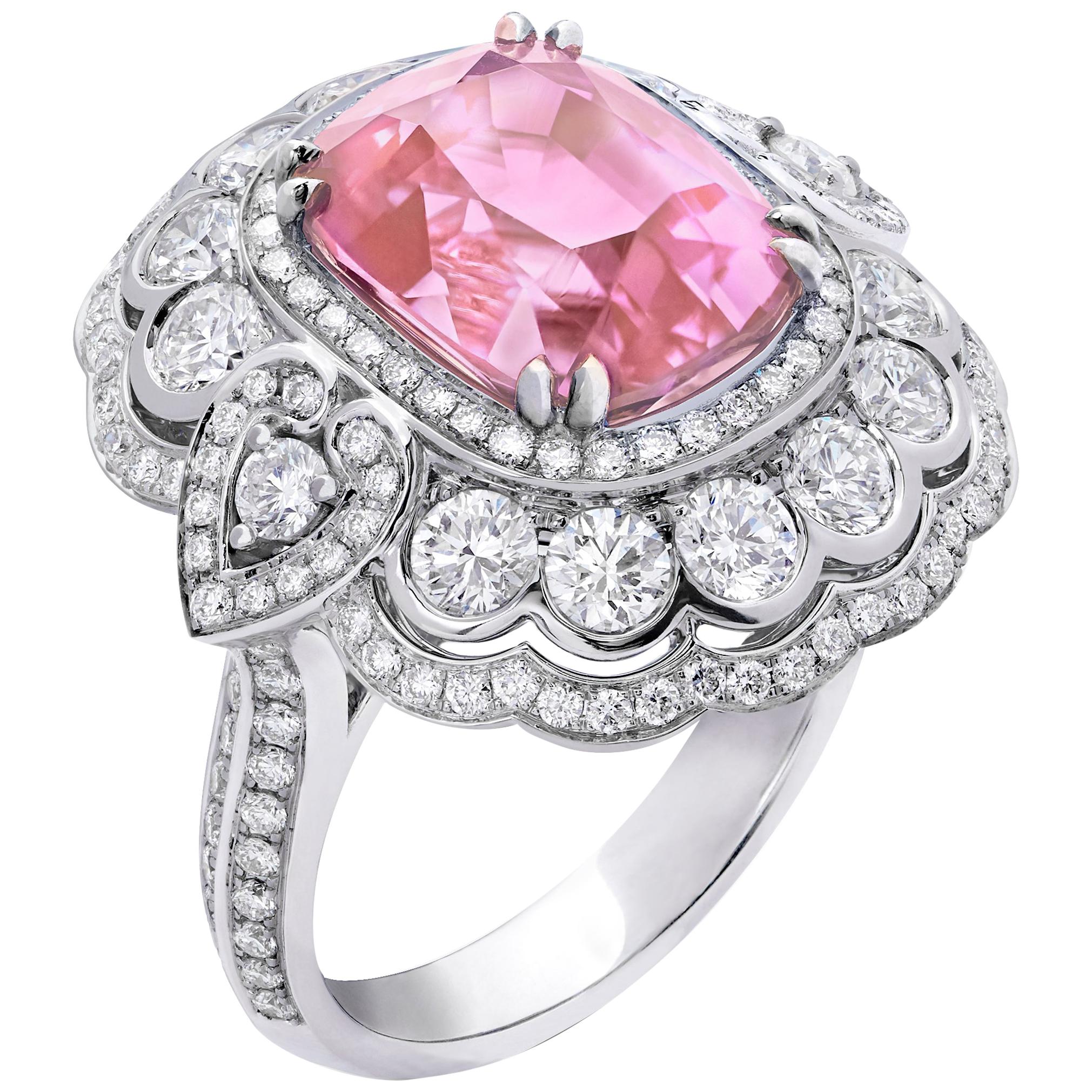 House of Garrard  GIA 5.90 Carat Padparadscha Sapphire Cocktail Ring 