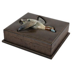 House of Gucci Stitched Leather Box with Ceramic Wild Duck Decor, circa 1960
