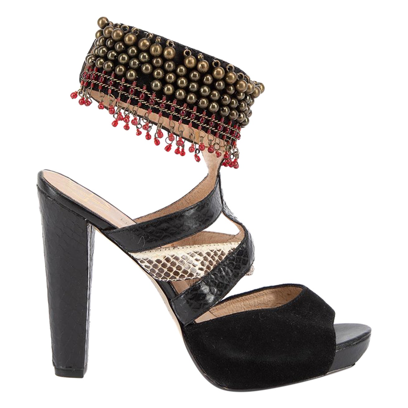 House Of Harlow 1960 Beads Embellished Ankle Strap Heel Sandals Size IT 37.5 For Sale