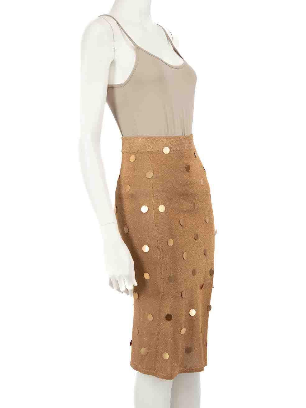 CONDITION is Very good. Hardly any visible wear to skirt is evident on this used House of Harlow 1960 x Revolve designer resale item.
 
 
 
 Details
 
 
 Gold
 
 Synthetic
 
 Knit skirt
 
 Midi
 
 Sequinned
 
 Elasticated waistband
 
 Front leg