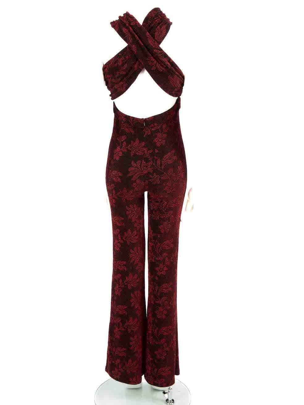  House of Harlow 1960 x Revolve Red Floral Jacquard Jumpsuit Size S In Good Condition For Sale In London, GB