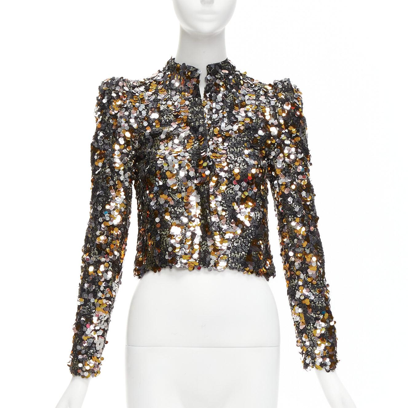 HOUSE OF HARLOW REVOLVE silver gold pailette sequins peak shoulder jacket XXS In Excellent Condition For Sale In Hong Kong, NT