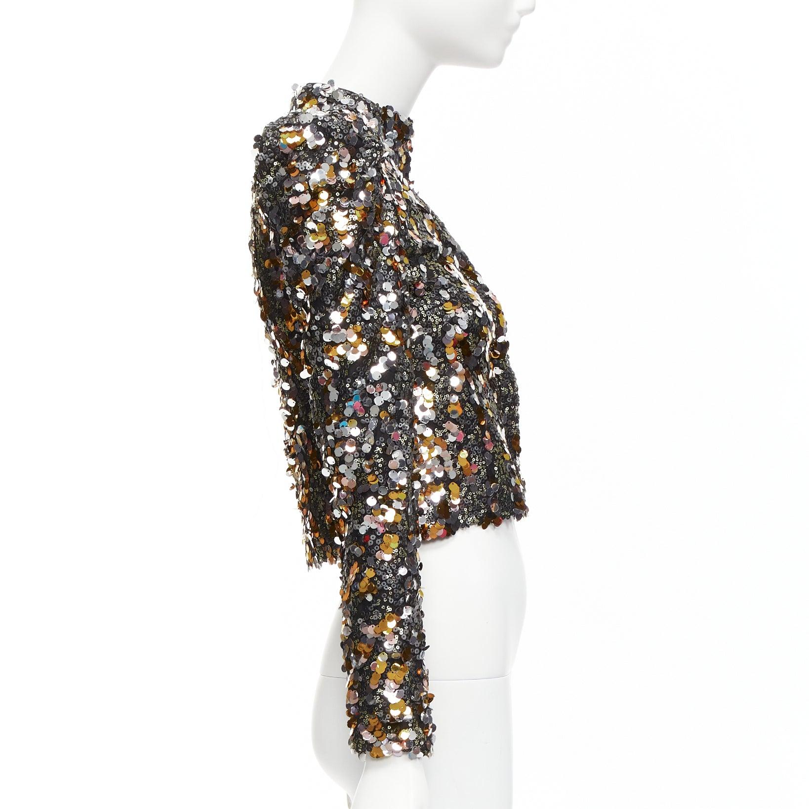 HOUSE OF HARLOW REVOLVE silver gold pailette sequins peak shoulder jacket XXS For Sale 1