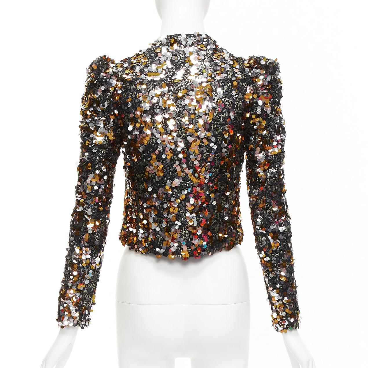 HOUSE OF HARLOW REVOLVE silver gold pailette sequins peak shoulder jacket XXS For Sale 2