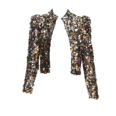 HOUSE OF HARLOW REVOLVE silver gold pailette sequins peak shoulder jacket XXS