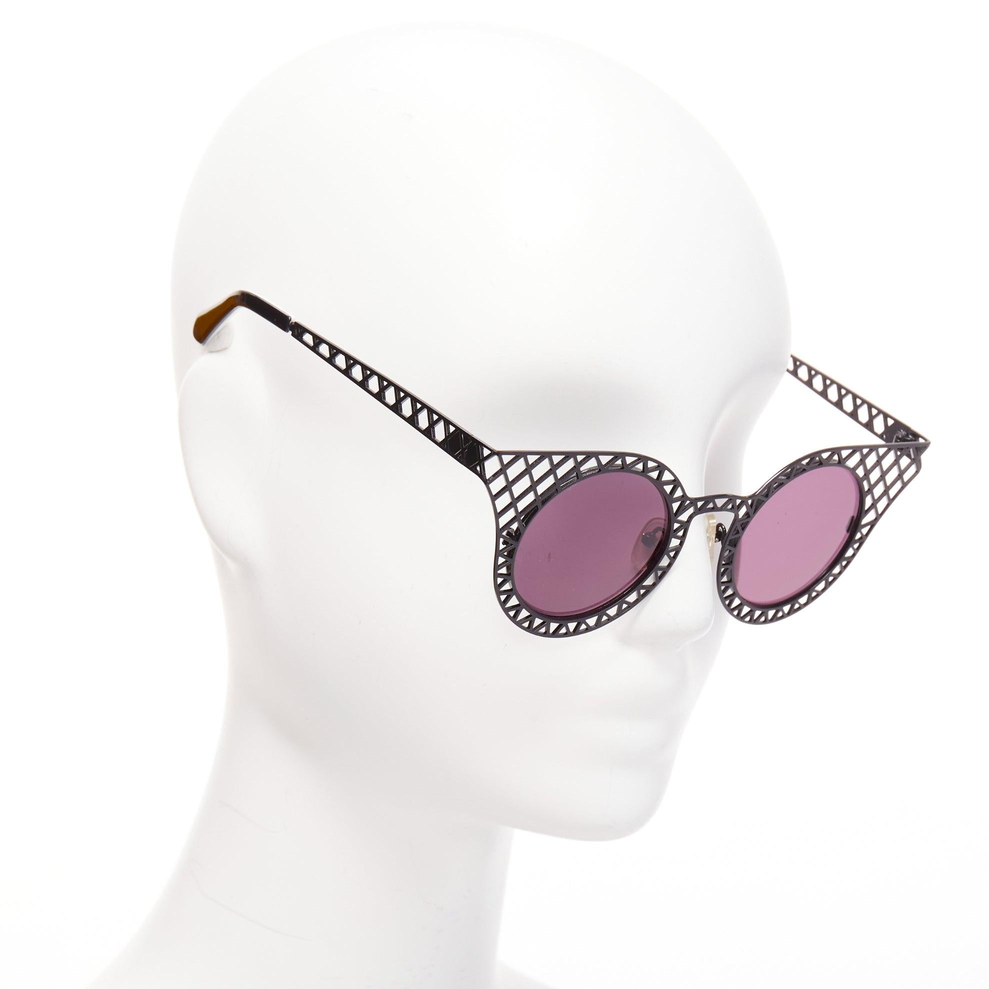 HOUSE OF HOLLAND Cagefighters black hollow purple lens round sunnies In New Condition For Sale In Hong Kong, NT