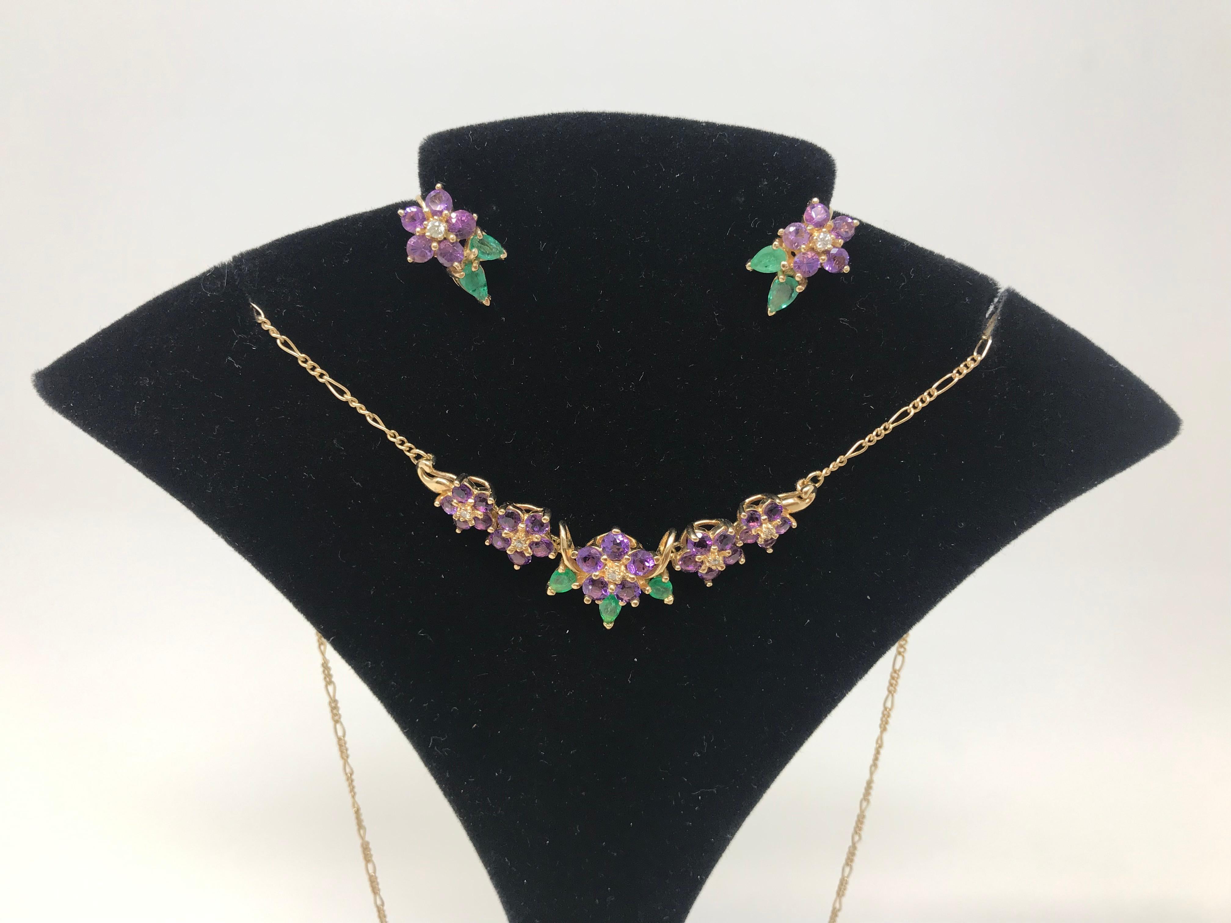 Brilliant Cut House of Igor Carl Faberge for Franklin Mint 14k Set of Earrings and Necklace For Sale