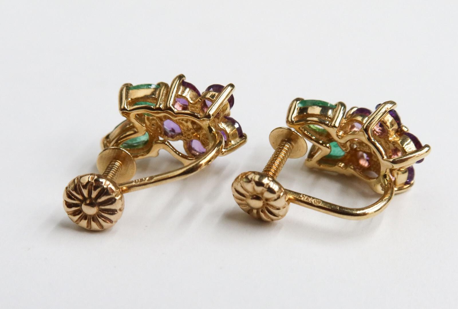 Casa de Igor Carl Fabergé Pendientes Florales de Oro Amarillo Amatista Esmeralda Diamante en venta 1