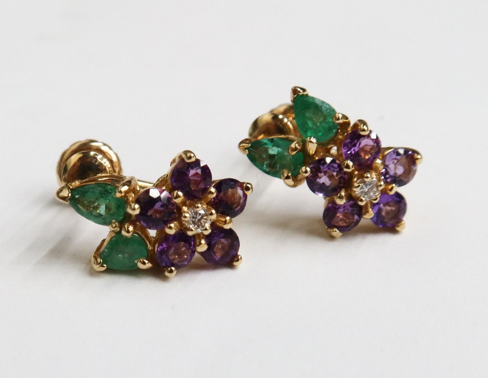 Casa de Igor Carl Fabergé Pendientes Florales de Oro Amarillo Amatista Esmeralda Diamante en venta 2