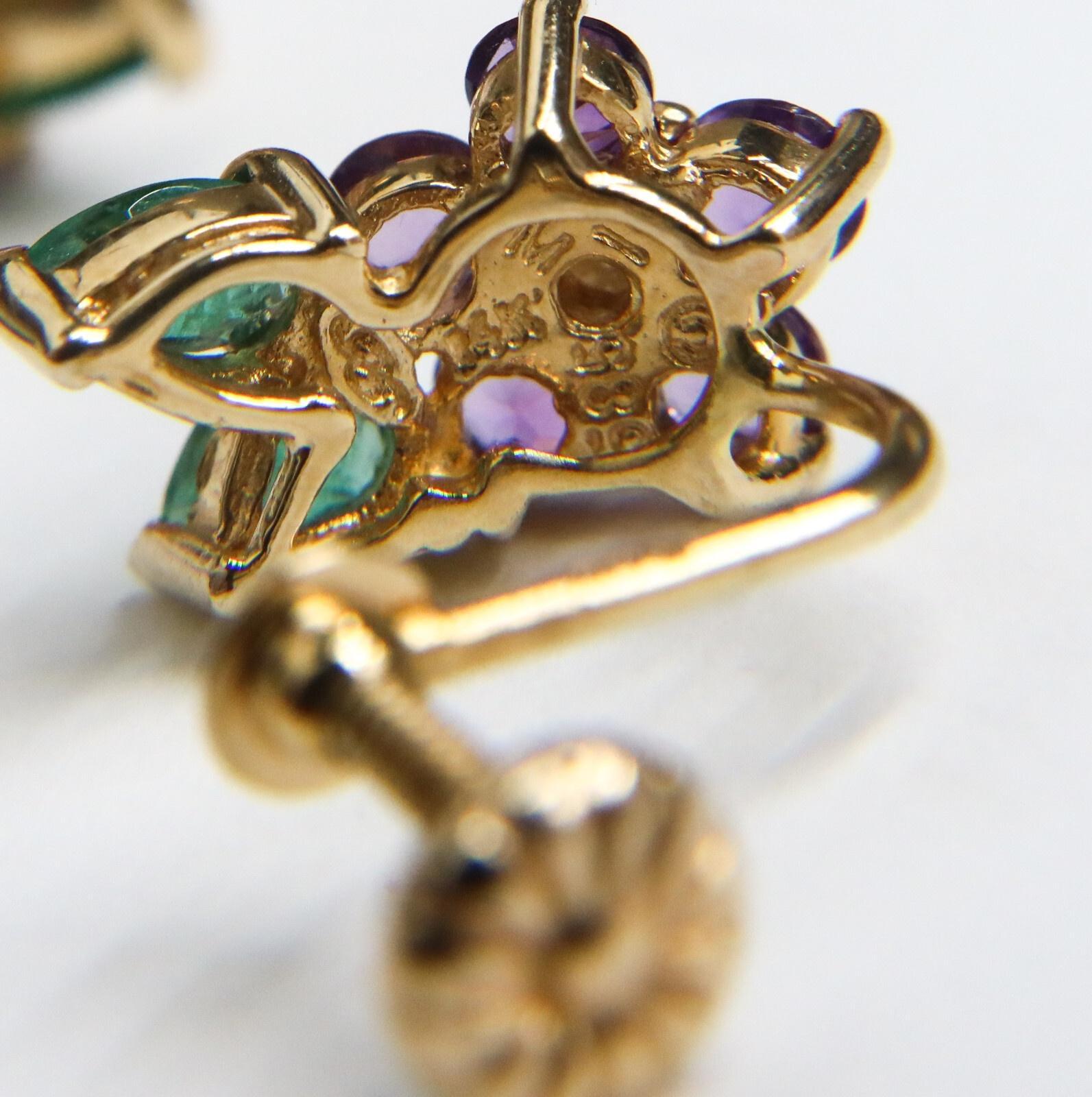 Casa de Igor Carl Fabergé Pendientes Florales de Oro Amarillo Amatista Esmeralda Diamante en venta 4