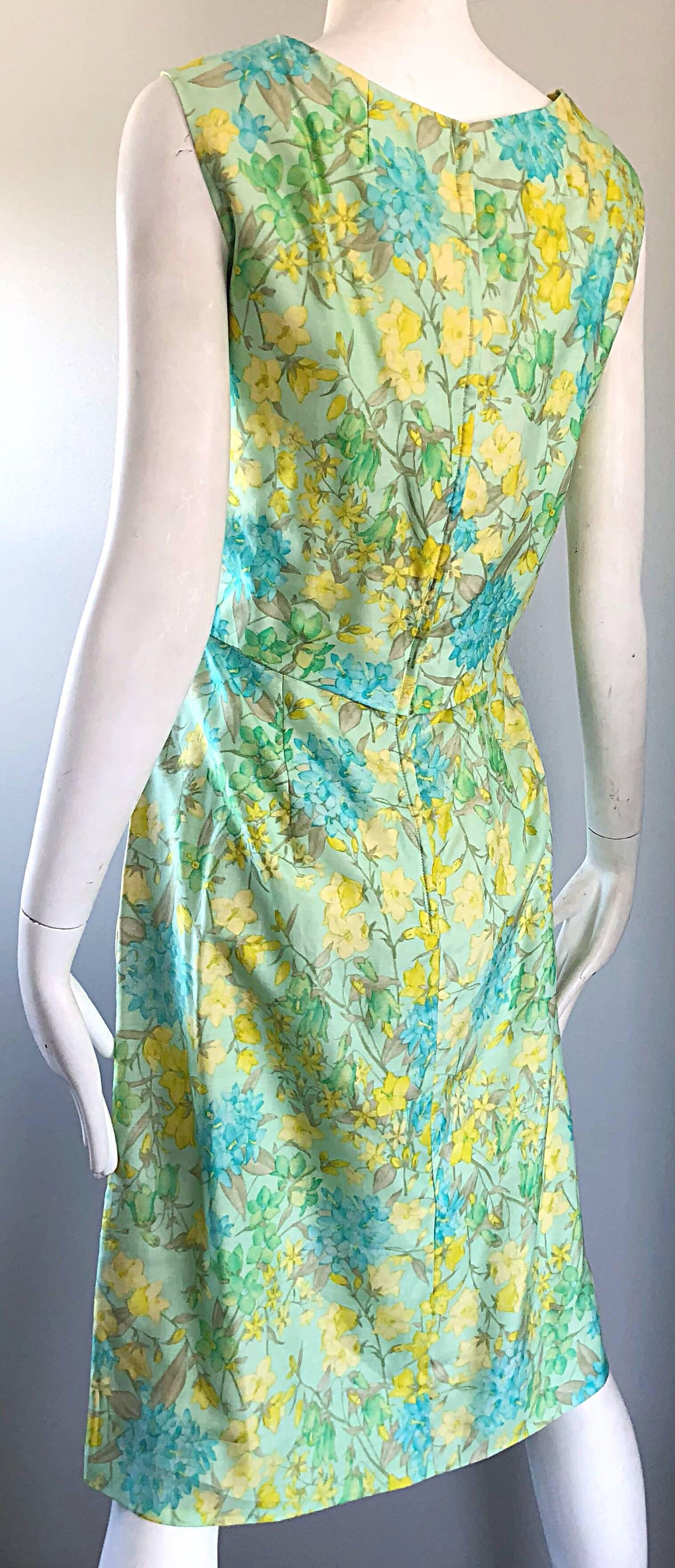 House of Lord's 1960s Blue Yellow Green Chic Pastel Vintage 60s Silk Shift Dress For Sale 4