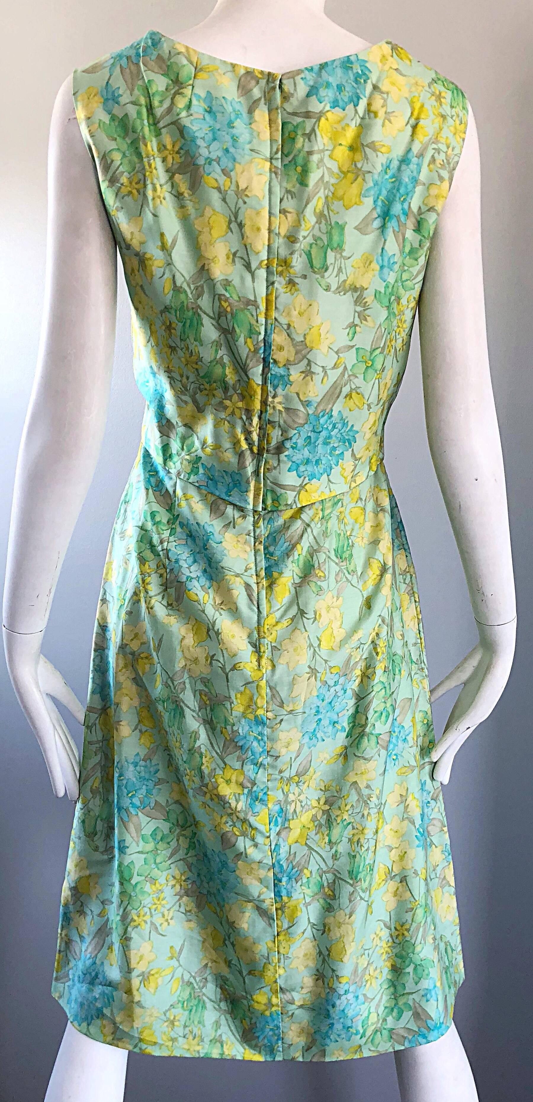 House of Lord's 1960s Blue Yellow Green Chic Pastel Vintage 60s Silk Shift Dress For Sale 2