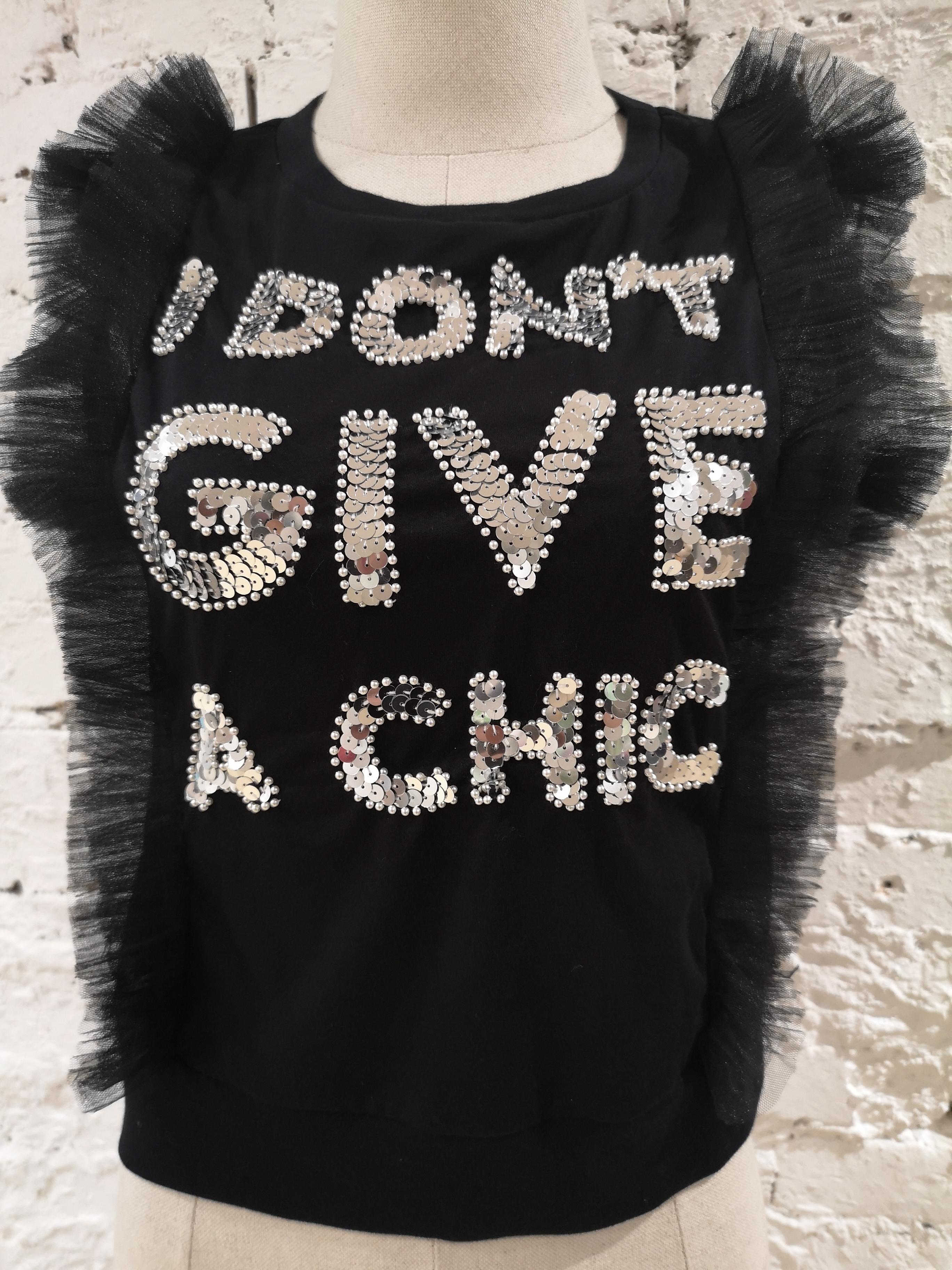 House of Mua Mua black I don't give a chic sequins beads top - t-shirt
size S