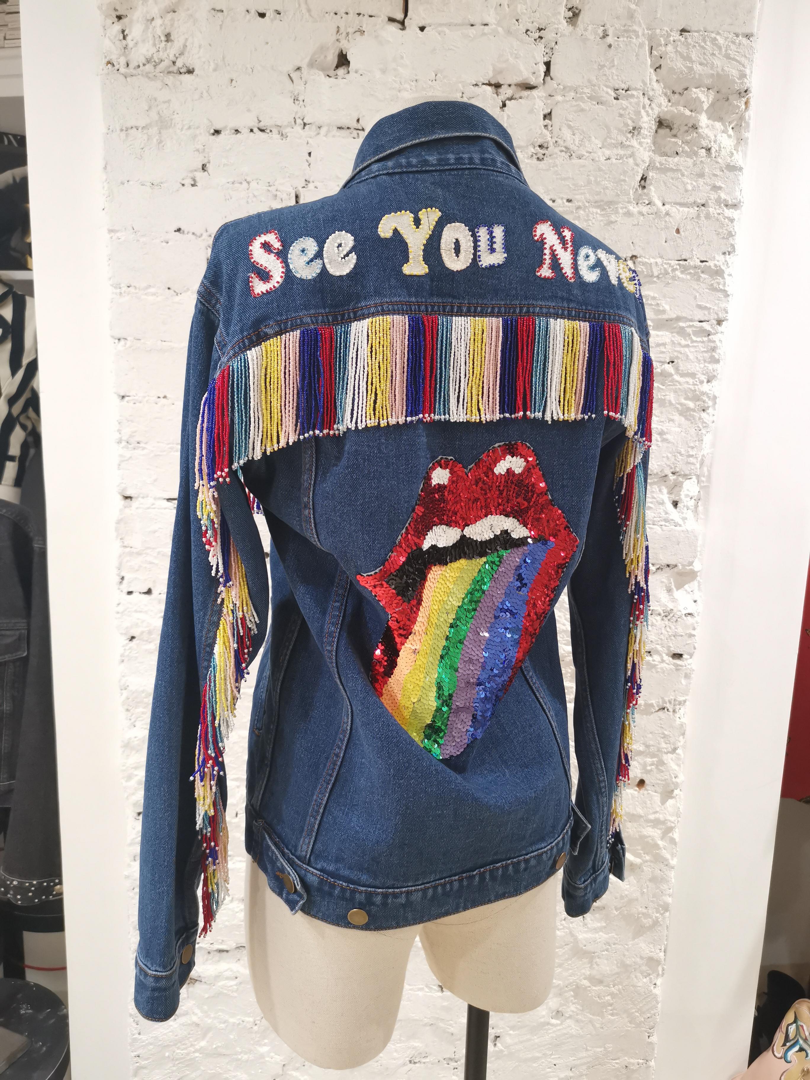 Denim Rainbow Fringe Jacket See You Never
Size L 