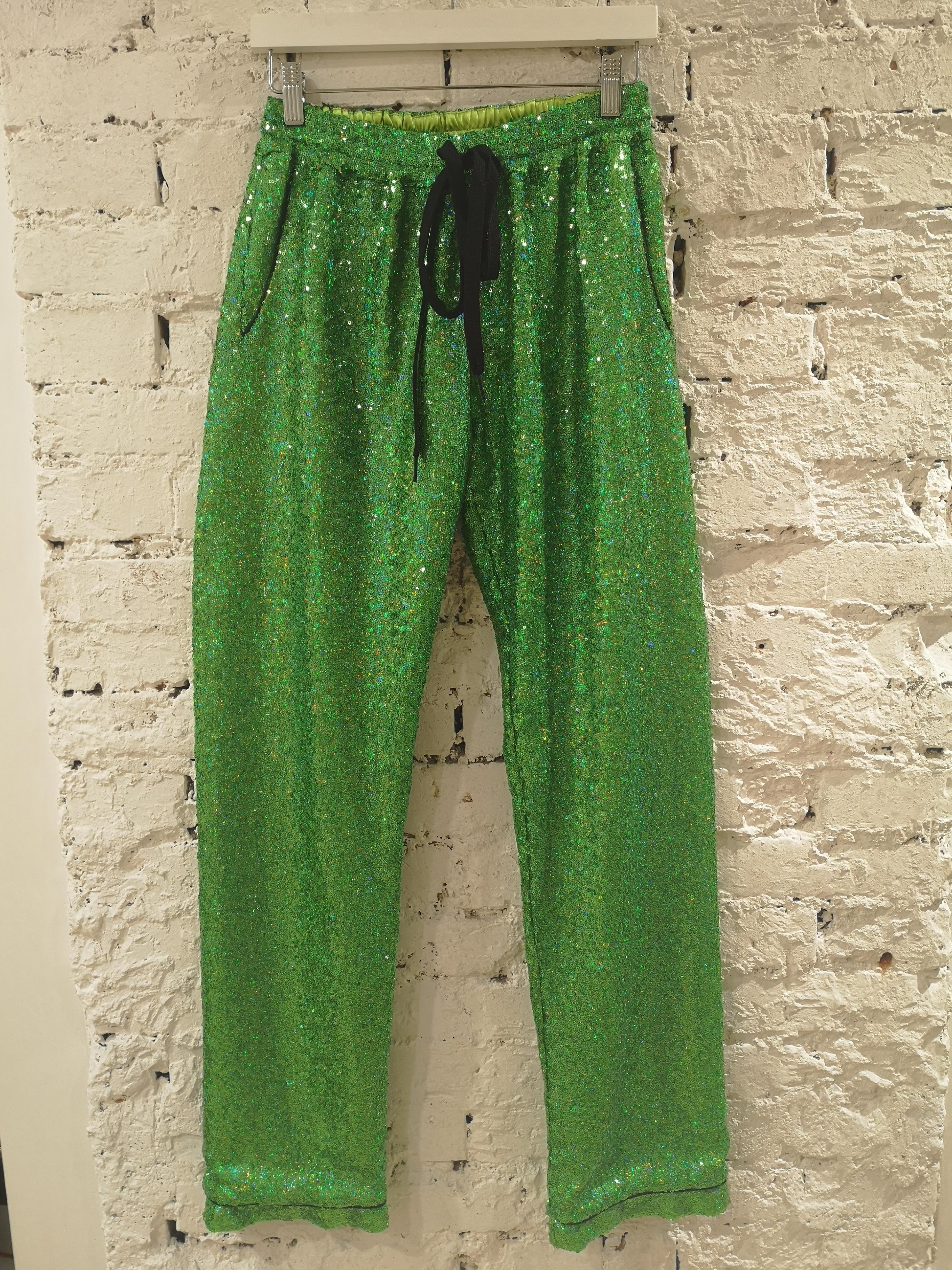 House of Mua Mua Hand-Beaded Mesh Pajama green pants
size M