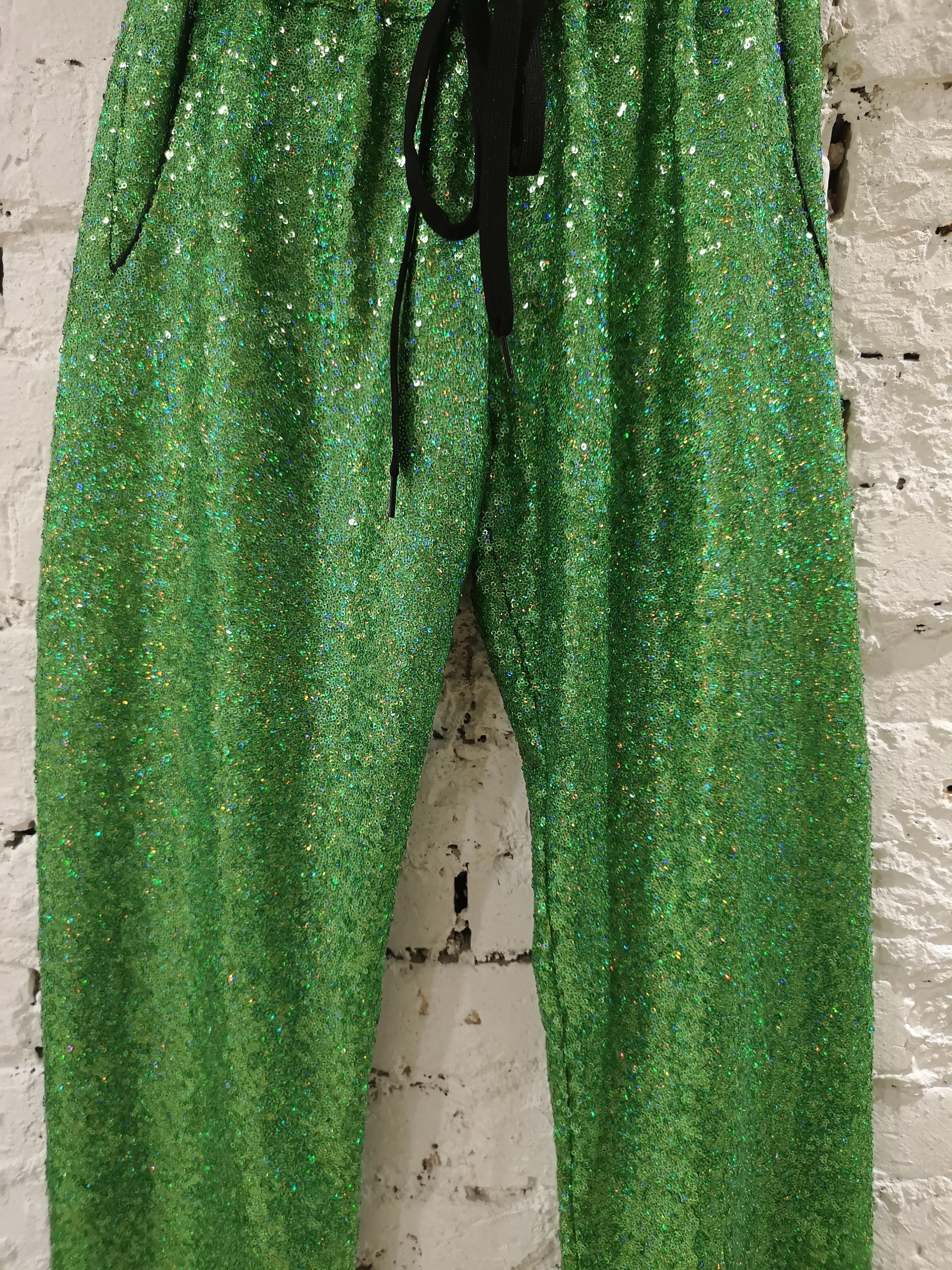 House of Mua Mua Hand-Beaded Mesh Pajama green pants In New Condition In Capri, IT