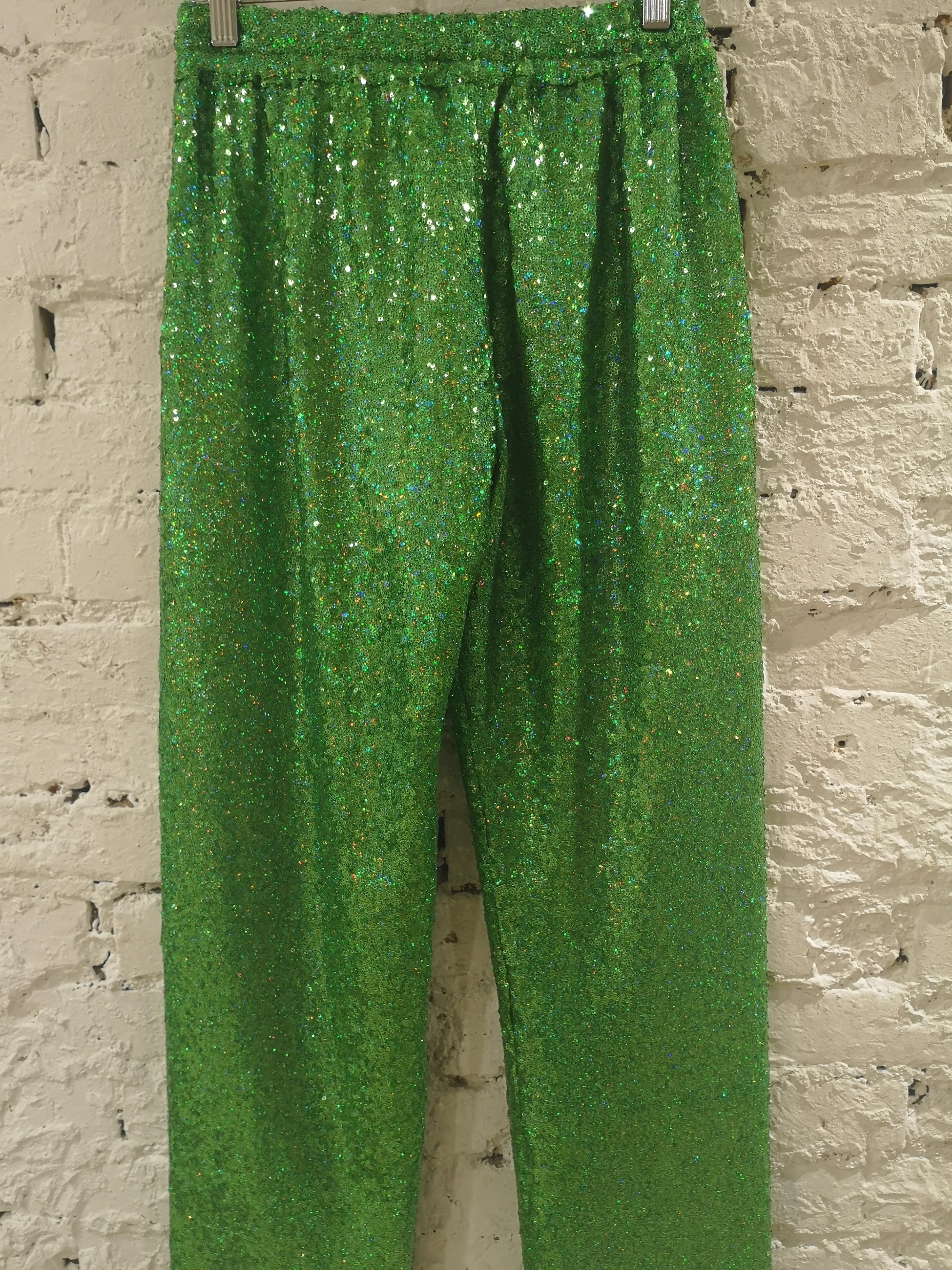 House of Mua Mua Hand-Beaded Mesh Pajama green pants 2