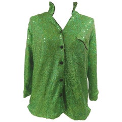 House of Mua Mua Hand-Beaded Mesh Pajama green shirt