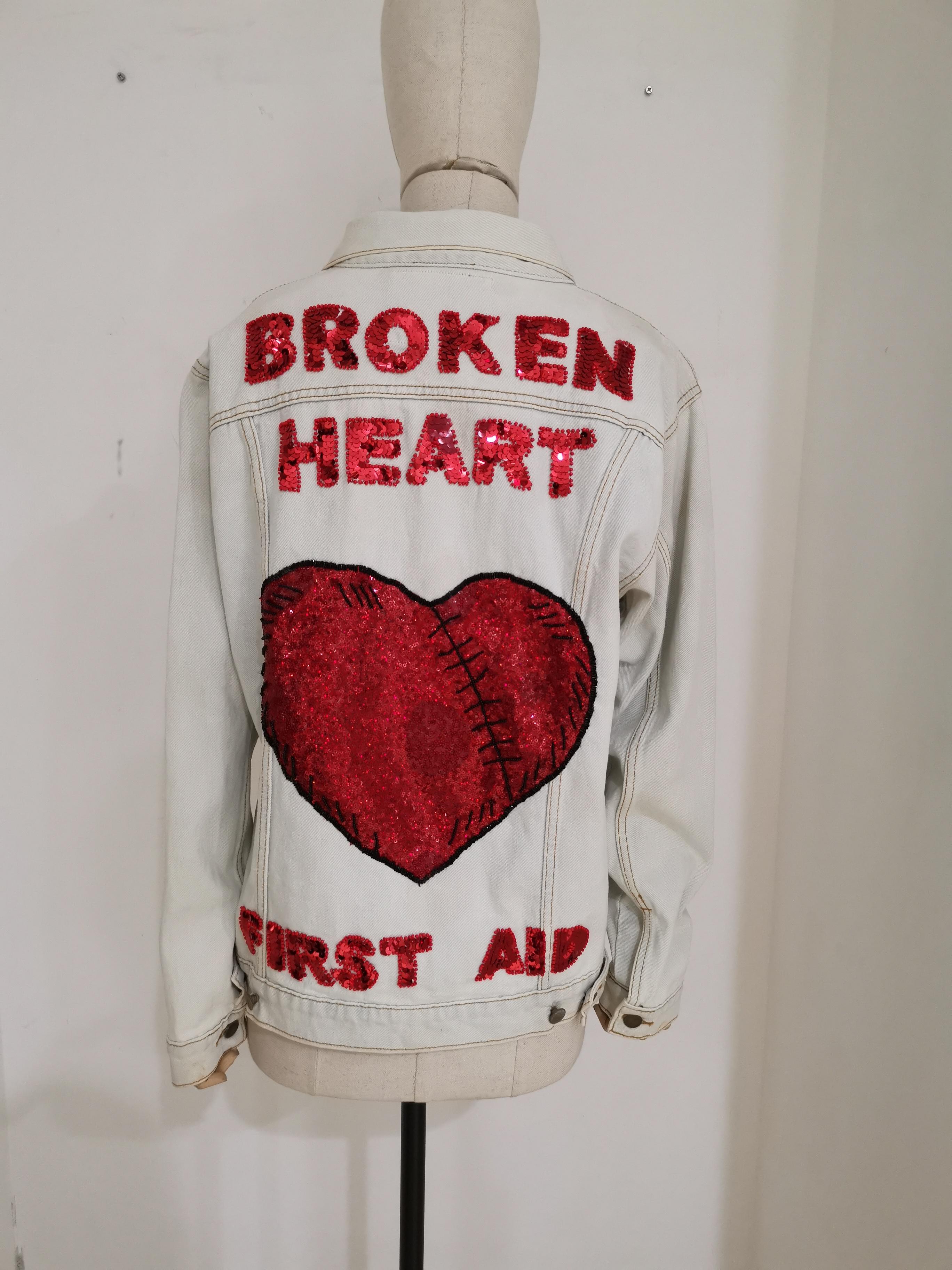House of Muamua denim Broken Heart First aid sequins jacket
totally handmade in size M