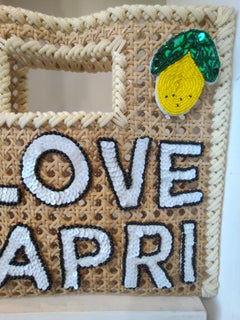 House of MuaMua borsa in rattan con paillettes "I love Capri" fatta a mano