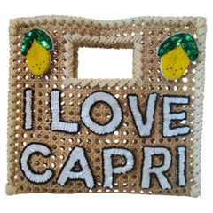 House of MuaMua sac à main en rotin à paillettes "I love Capri" fait main
