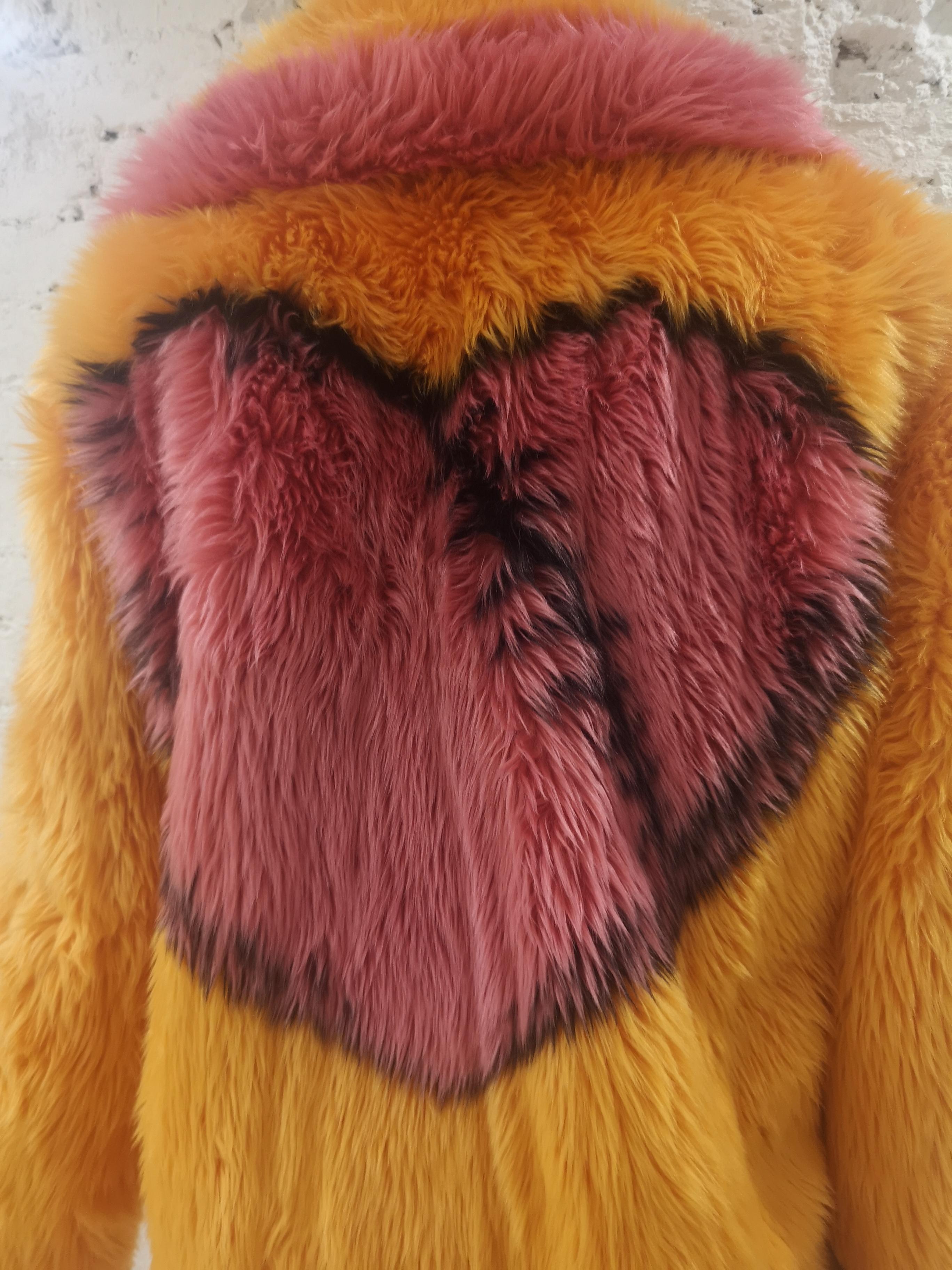 House of Muamua orange pink faux fur jacket NWOT 2