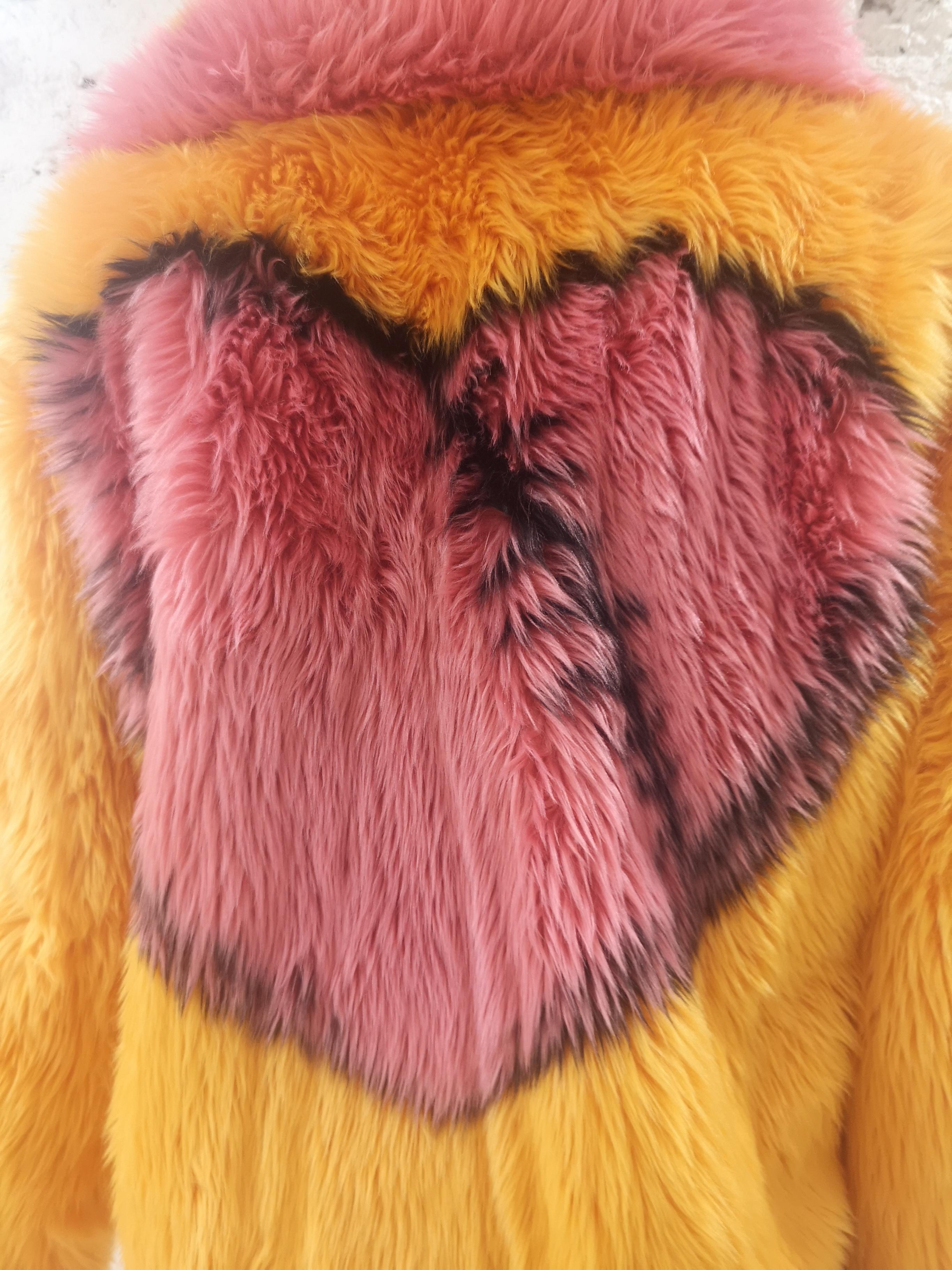 House of Muamua orange pink faux fur jacket NWOT 3