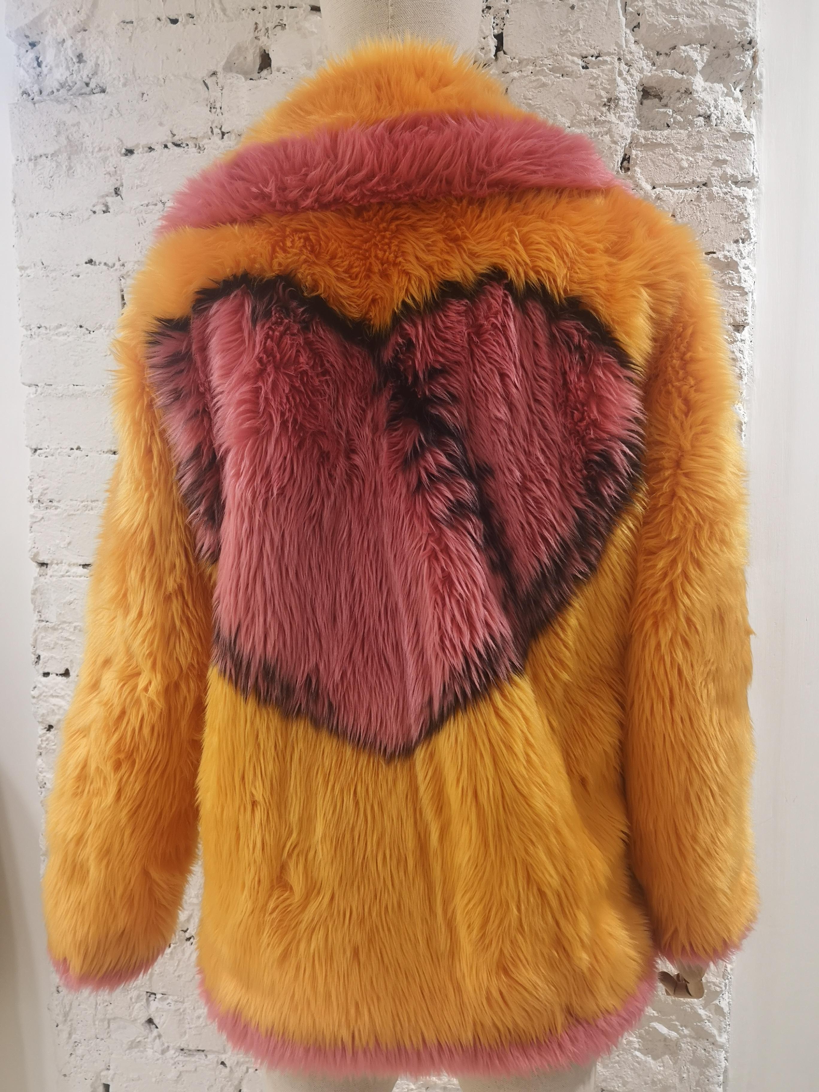 House of Muamua orange pink faux fur jacket NWOT 4