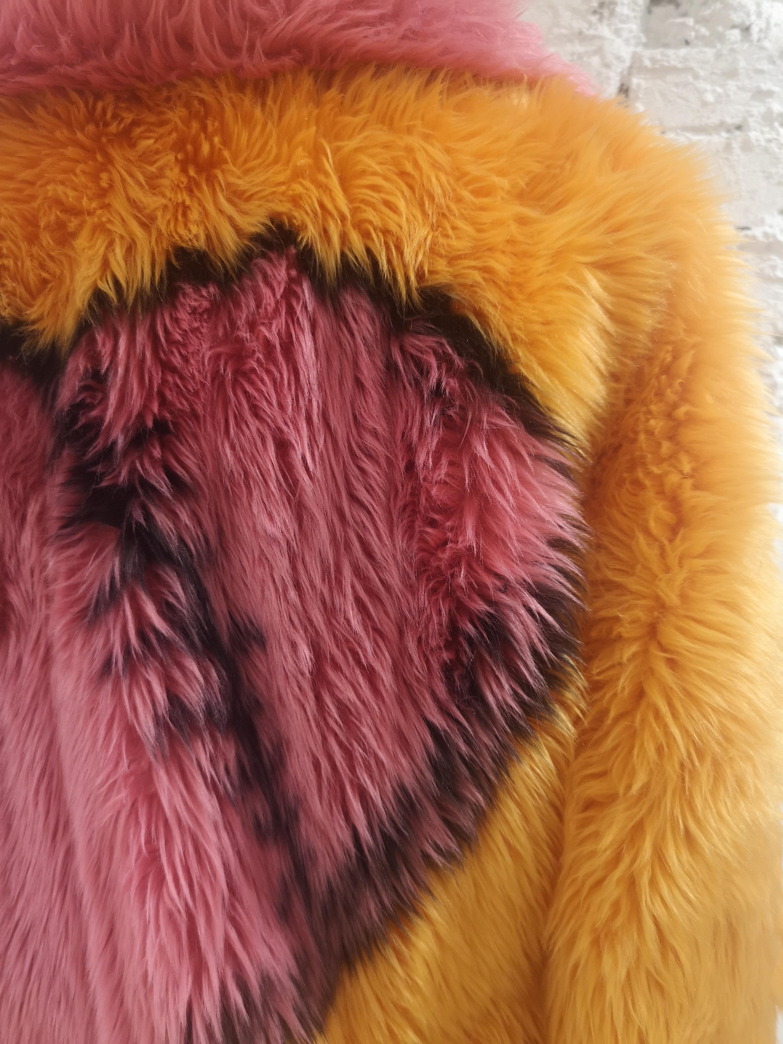 House of Muamua orange pink faux fur jacket NWOT 5