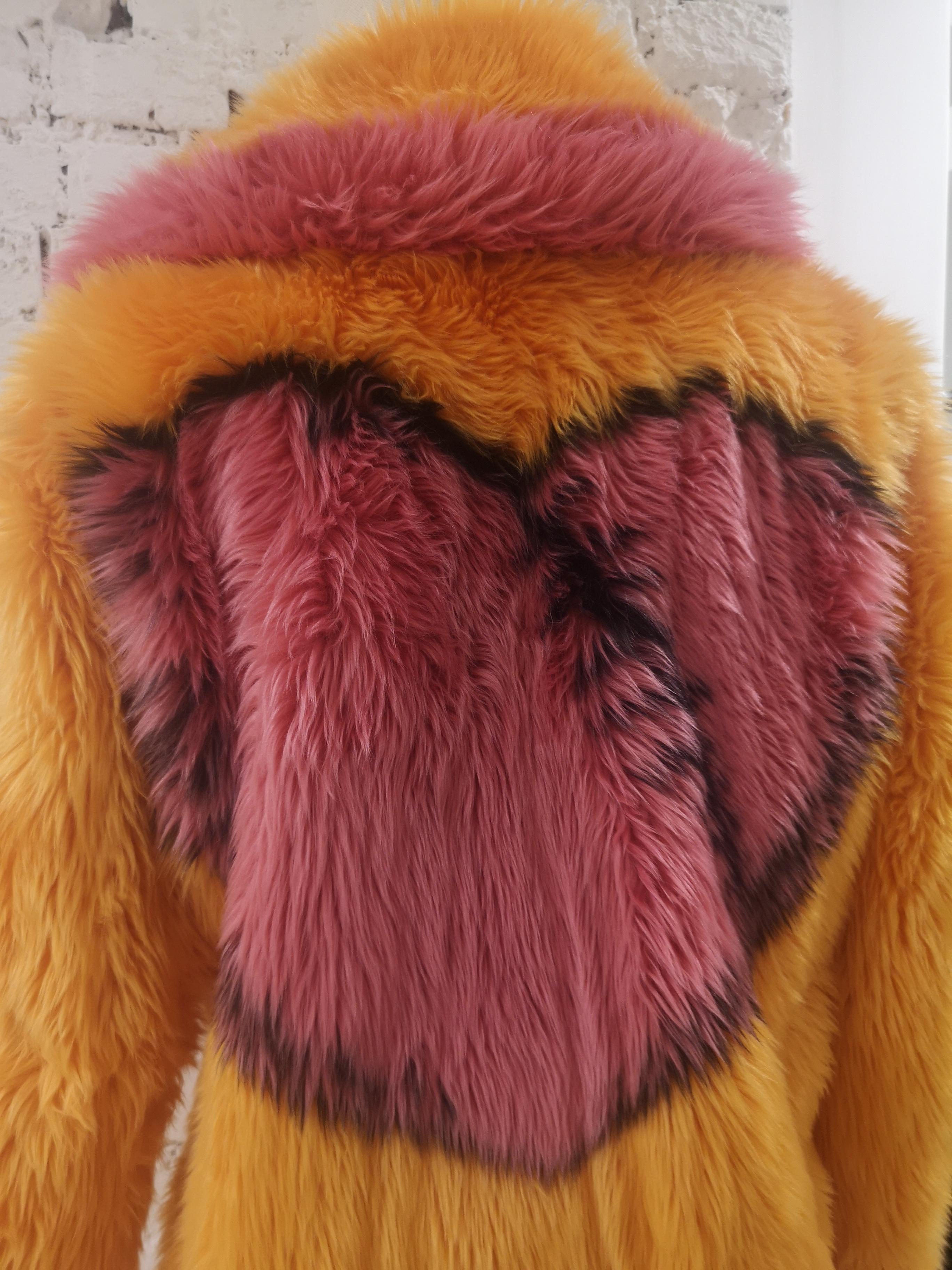 House of Muamua orange pink faux fur jacket NWOT 6
