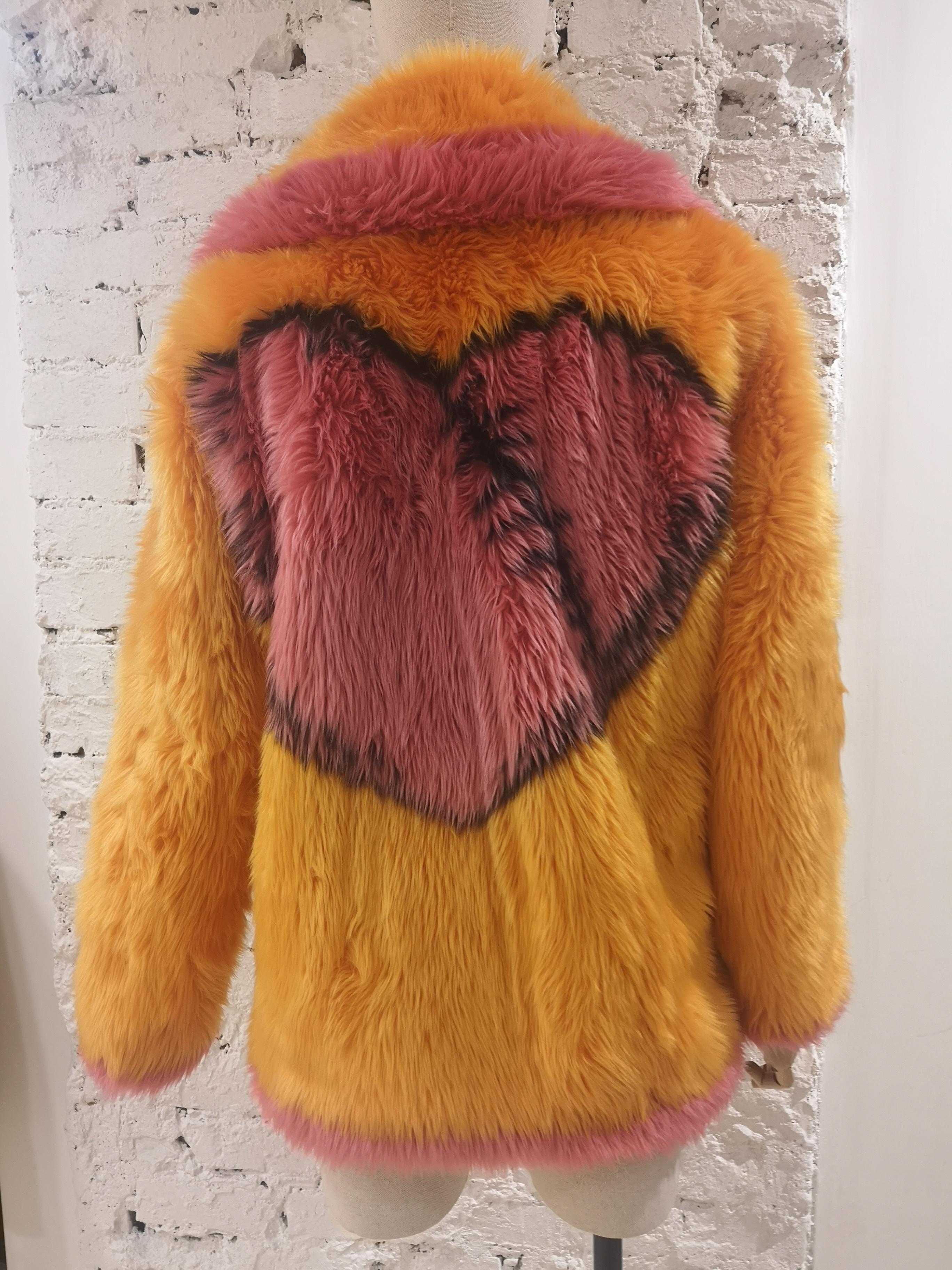 House of Muamua orange pink faux fur jacket NWOT 1