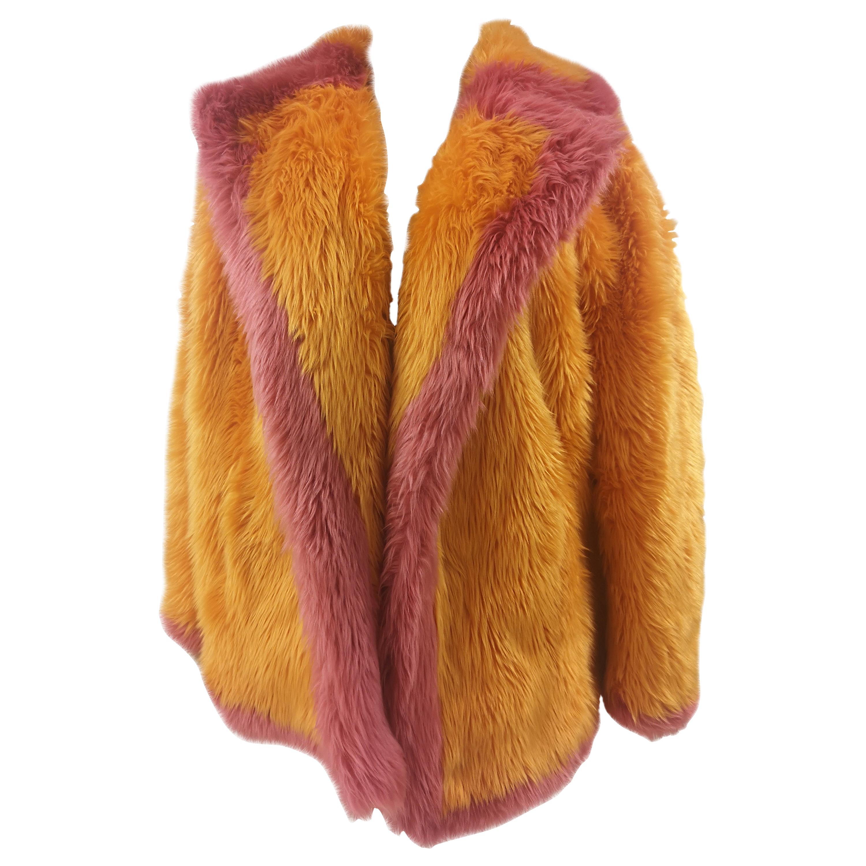 House of Muamua orange pink faux fur jacket NWOT